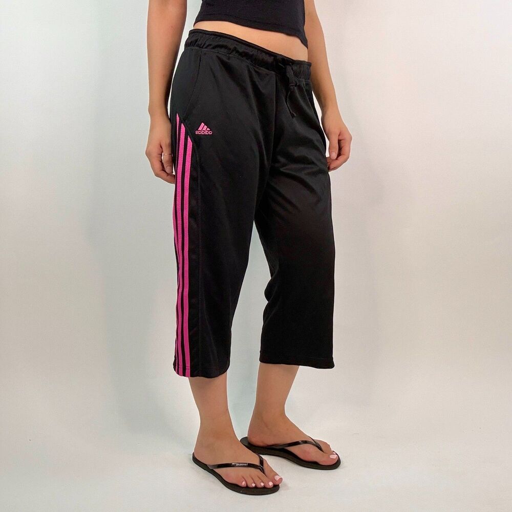 2000's Adidas Pink/Black Capri Pants Drawstring Waist Vintage Activewear Size M